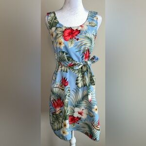 Tropical Floral Tie-Waist Mini Dress